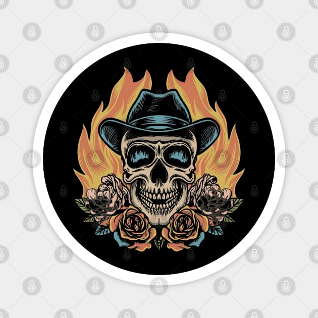Flaming Cowboy Skull Tattoo Magnet by Goku Creations